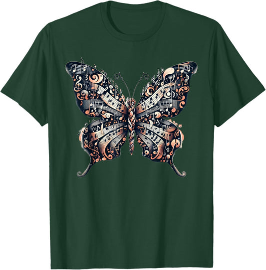 Musical Notes Butterfly Music Musician T-Shirt - T-Shirt | Forest