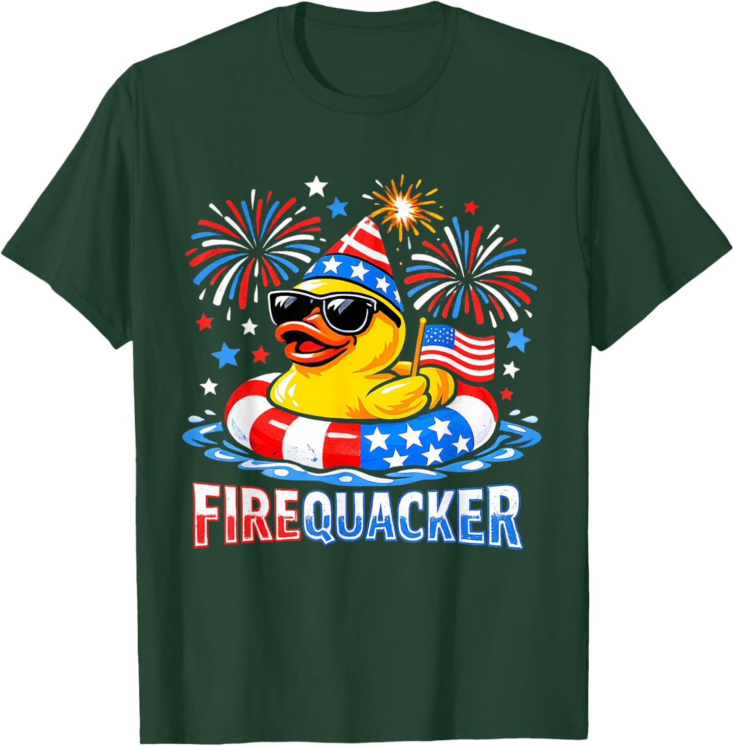 Firequacker Funny 4th of July Patriotic Duck Fireworks T-Shirt - T-Shirt | Forest