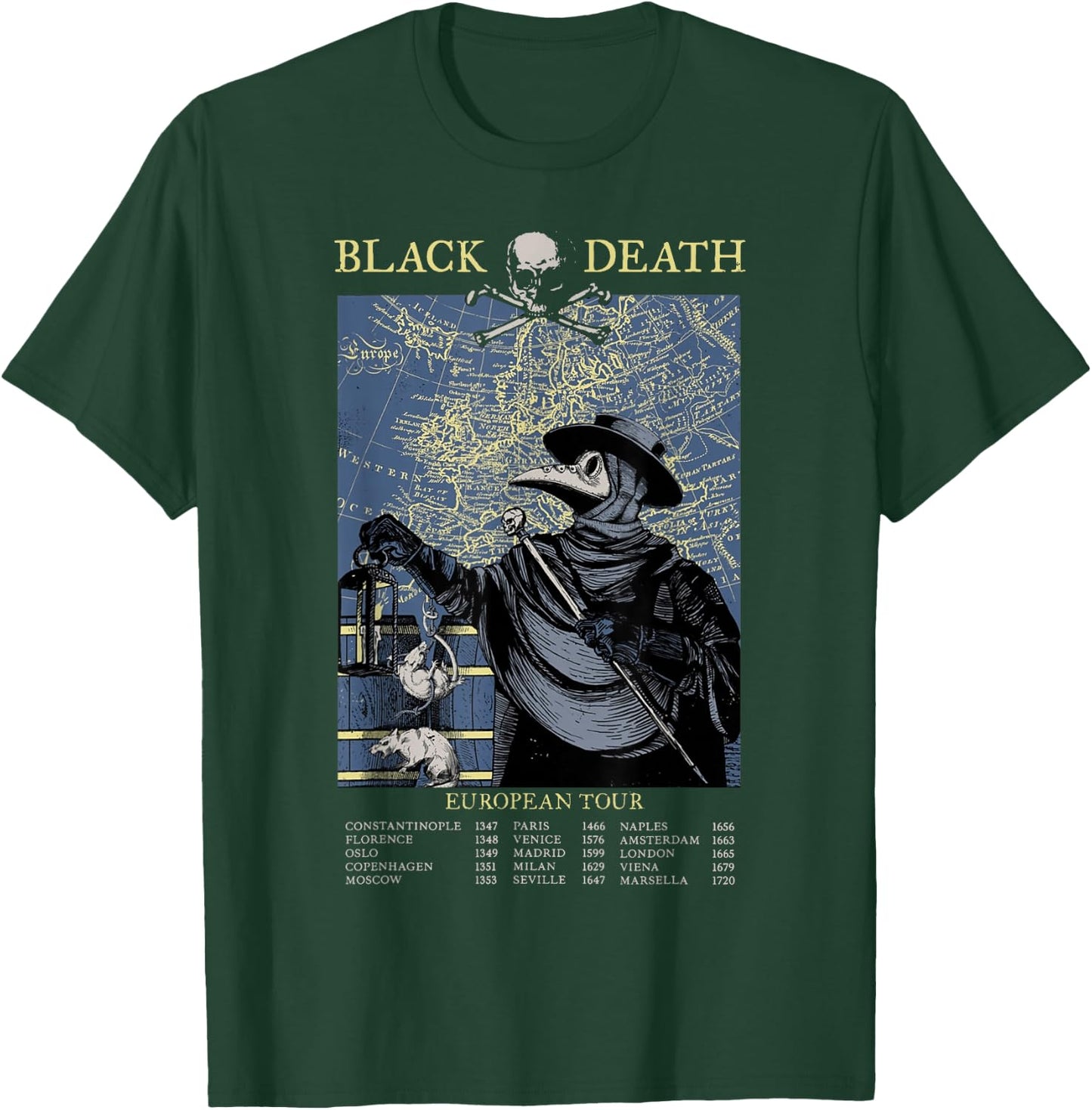 Pest Mask Doctor Plague Black Death European Tour , black T-Shirt - T-Shirt | Forest