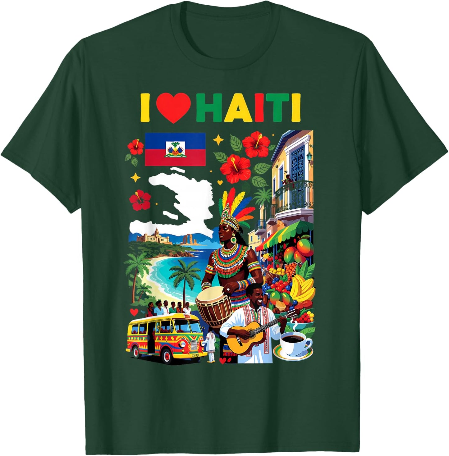 I Love Haiti Haitian T-Shirt - T-Shirt | Forest