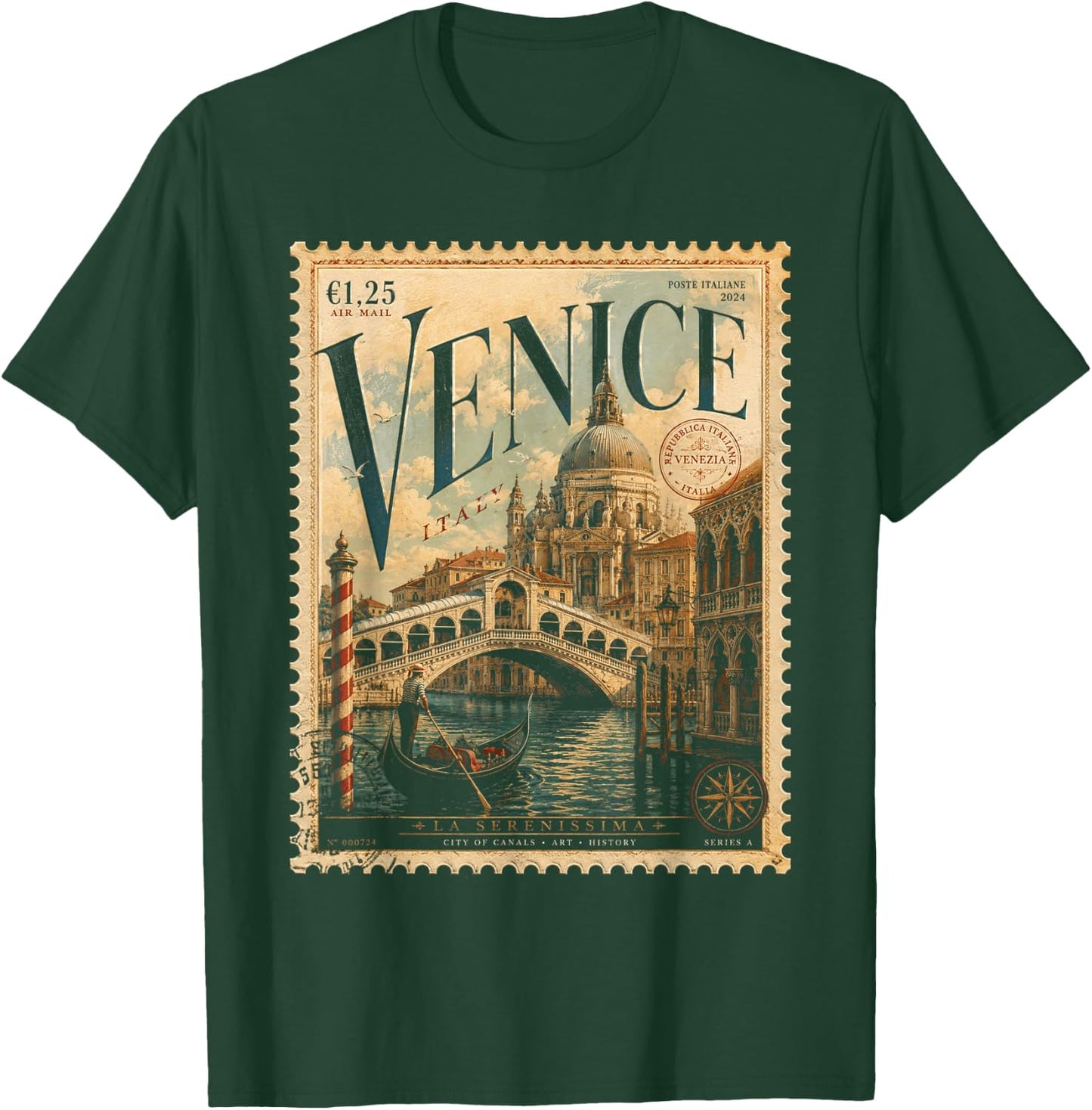 Vintage Venice Italy Travel Retro Postage Stamp Gondola T-Shirt - T-Shirt | Forest