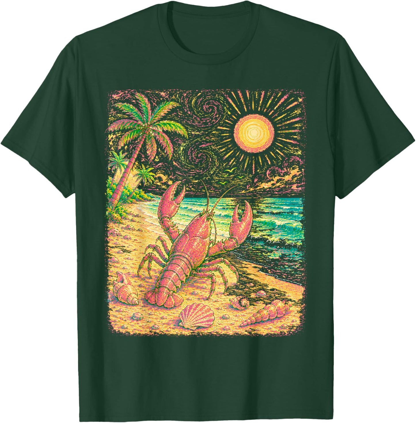 Lobster On The Beach Starry Night Van Gogh Summer Mode T-Shirt - T-Shirt | Forest