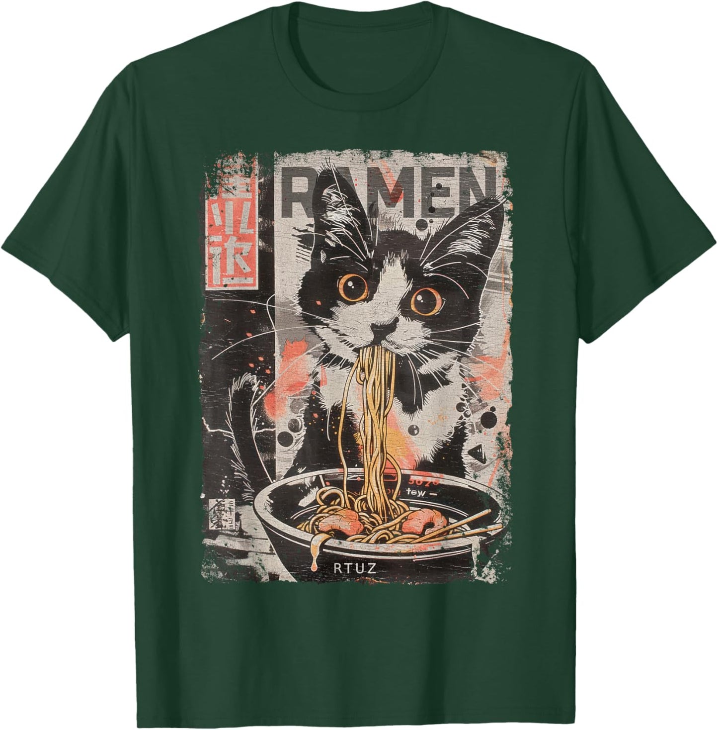 Cat Ramen Noodle Japanese Anime Manga Ramen Kawaii Cat , black T-Shirt - T-Shirt | Forest