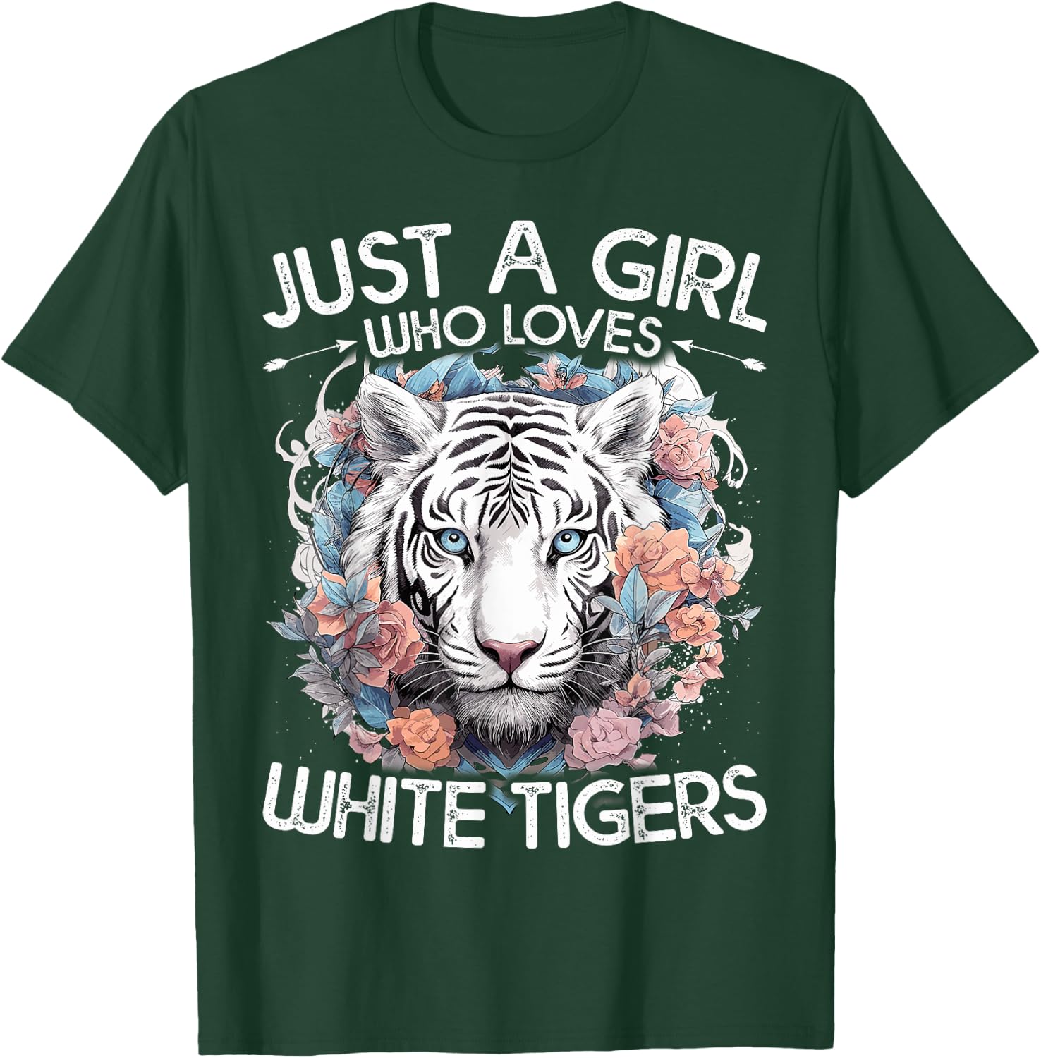 Floral White Tiger Just A Girl Who Loves White Tigers T-Shirt - T-Shirt | Forest