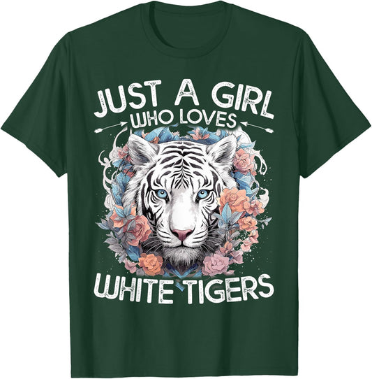 Floral White Tiger Just A Girl Who Loves White Tigers T-Shirt - T-Shirt | Forest