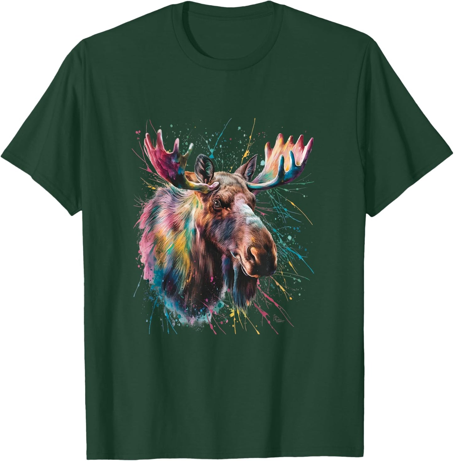 Moose Men Woman Colorful Watercolor Moose T-Shirt - T-Shirt | Forest
