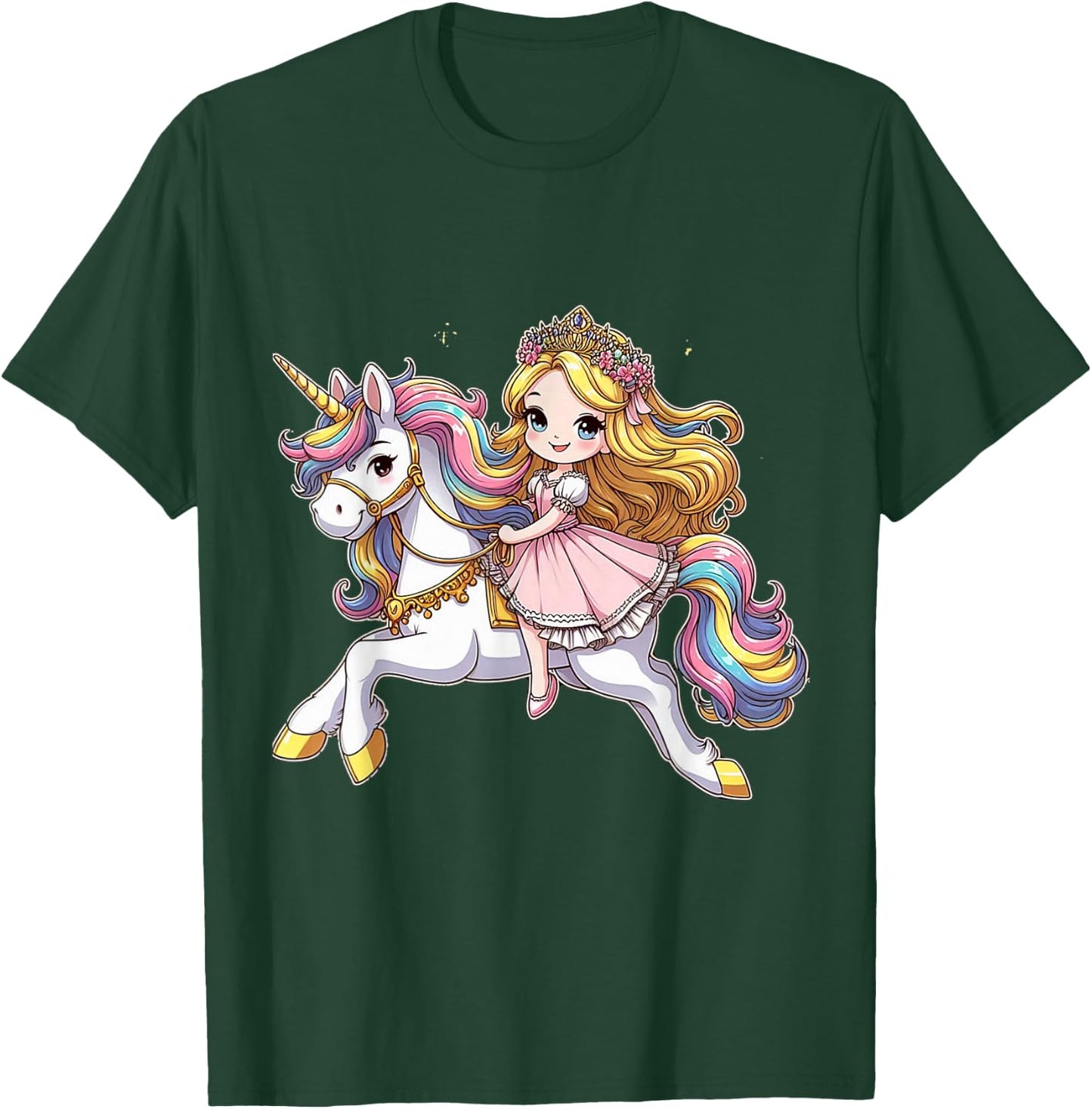 Princess Riding a Unicorn Boys Girls Men Women Children Adult , black, S T-Shirt - T-Shirt | Forest