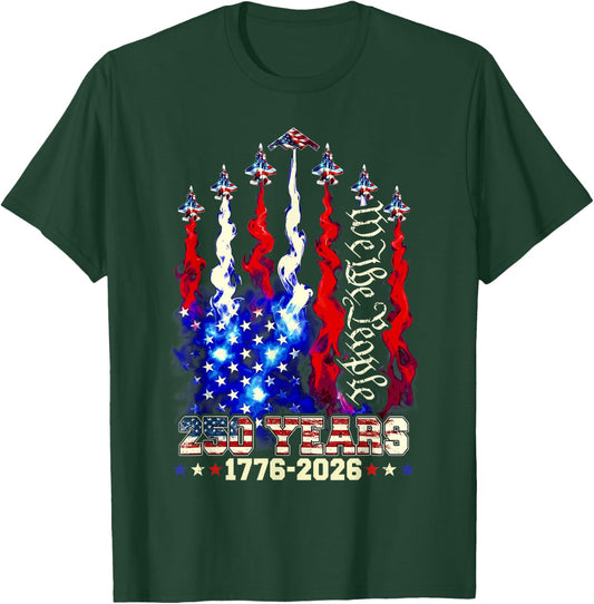 250 Years Anniversary USA Fighter Jet 4th of July Patriotic T-Shirt - T-Shirt | Forest