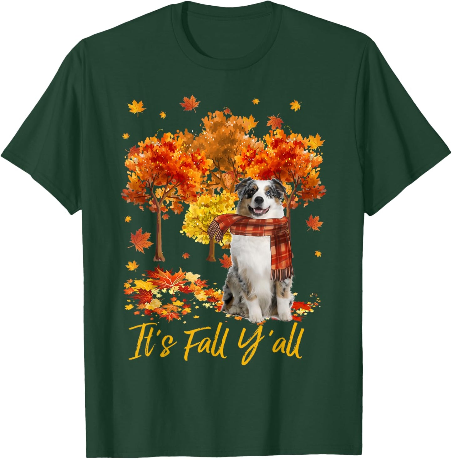 It's Fall Y'all Aussie Dog Tree Pumpkin Fall Autumn Men Women T-Shirt - T-Shirt | Forest