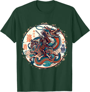 Folklore Dragon Samurai Japanese Anime , black T-Shirt - T-Shirt | Forest