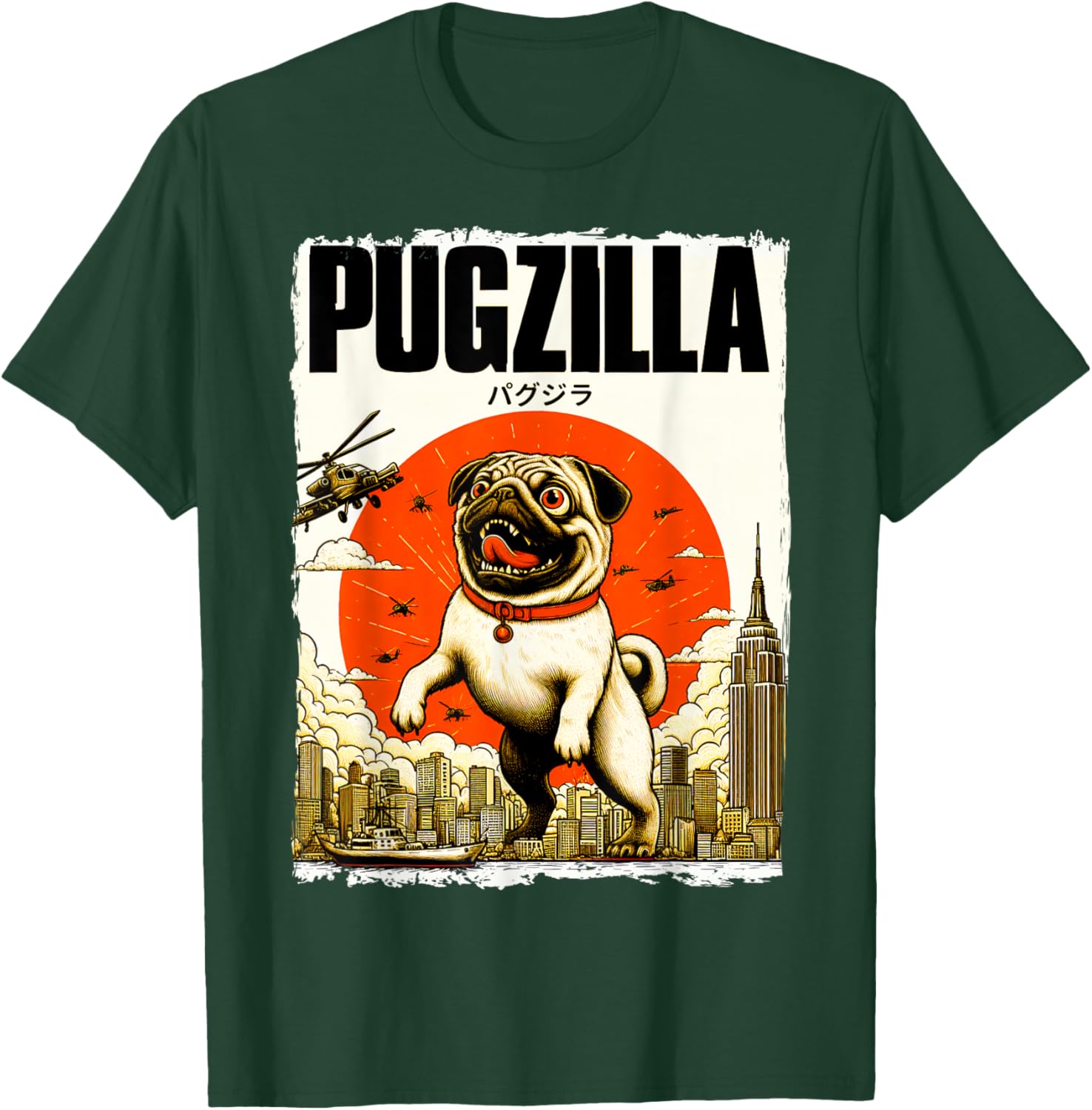 Funny Pugzilla Dog Lover Funny Japanese Pug Dog Lover Men Women Girls Kids T-Shirt - T-Shirt | Forest