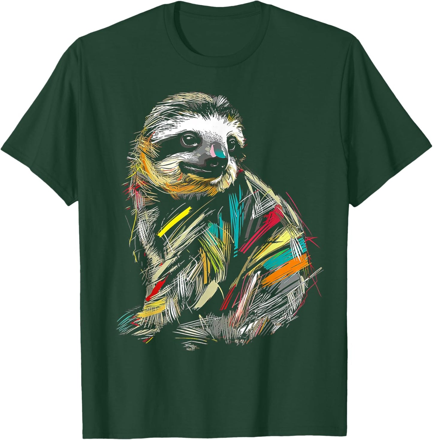 Sloth Colorful Drawing Animal Art Graphic Sloth T-Shirt - T-Shirt | Forest