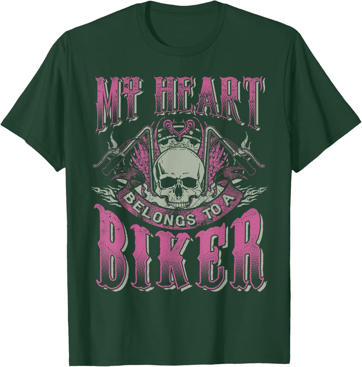 Motorcycle Babe Gift Wife Mom My Heart Belongs To A Biker T-Shirt - T-Shirt | Forest
