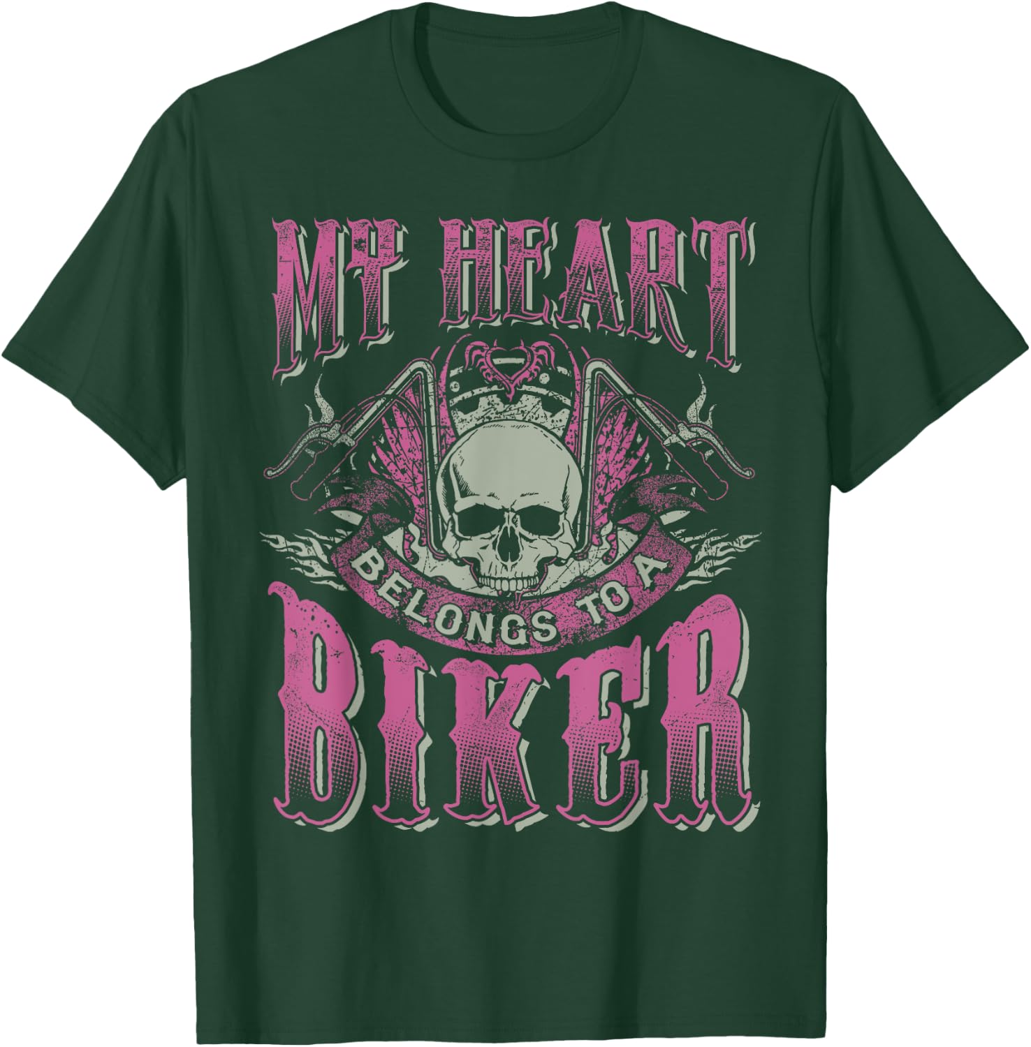 Motorcycle Babe Gift Wife Mom My Heart Belongs To A Biker T-Shirt - T-Shirt | Forest