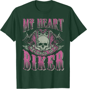 Motorcycle Babe Gift Wife Mom My Heart Belongs To A Biker T-Shirt - T-Shirt | Forest
