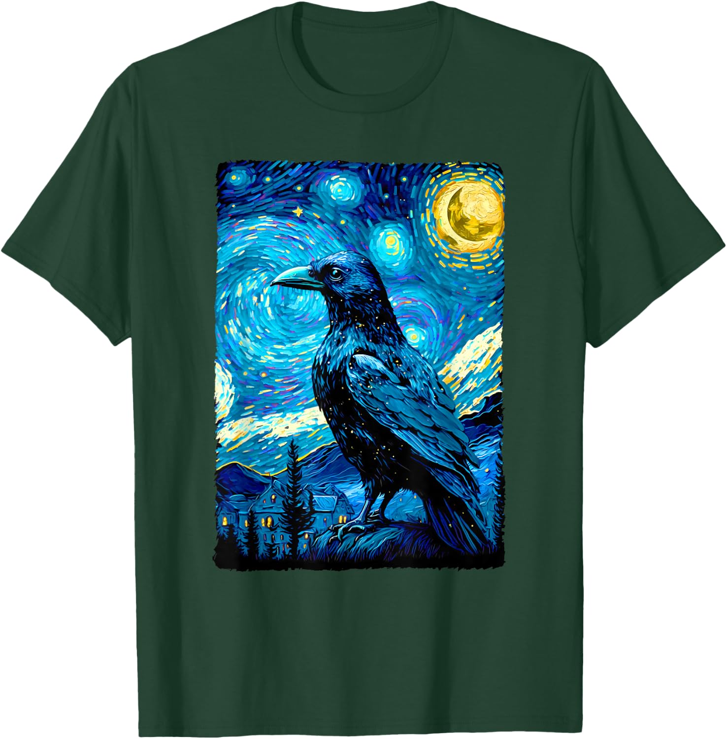 Crow Lover Raven Starry Night Style Painting, Van Gogh T-Shirt - T-Shirt | Forest
