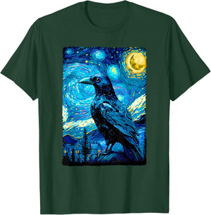 Crow Lover Raven Starry Night Style Painting, Van Gogh T-Shirt - T-Shirt | Forest