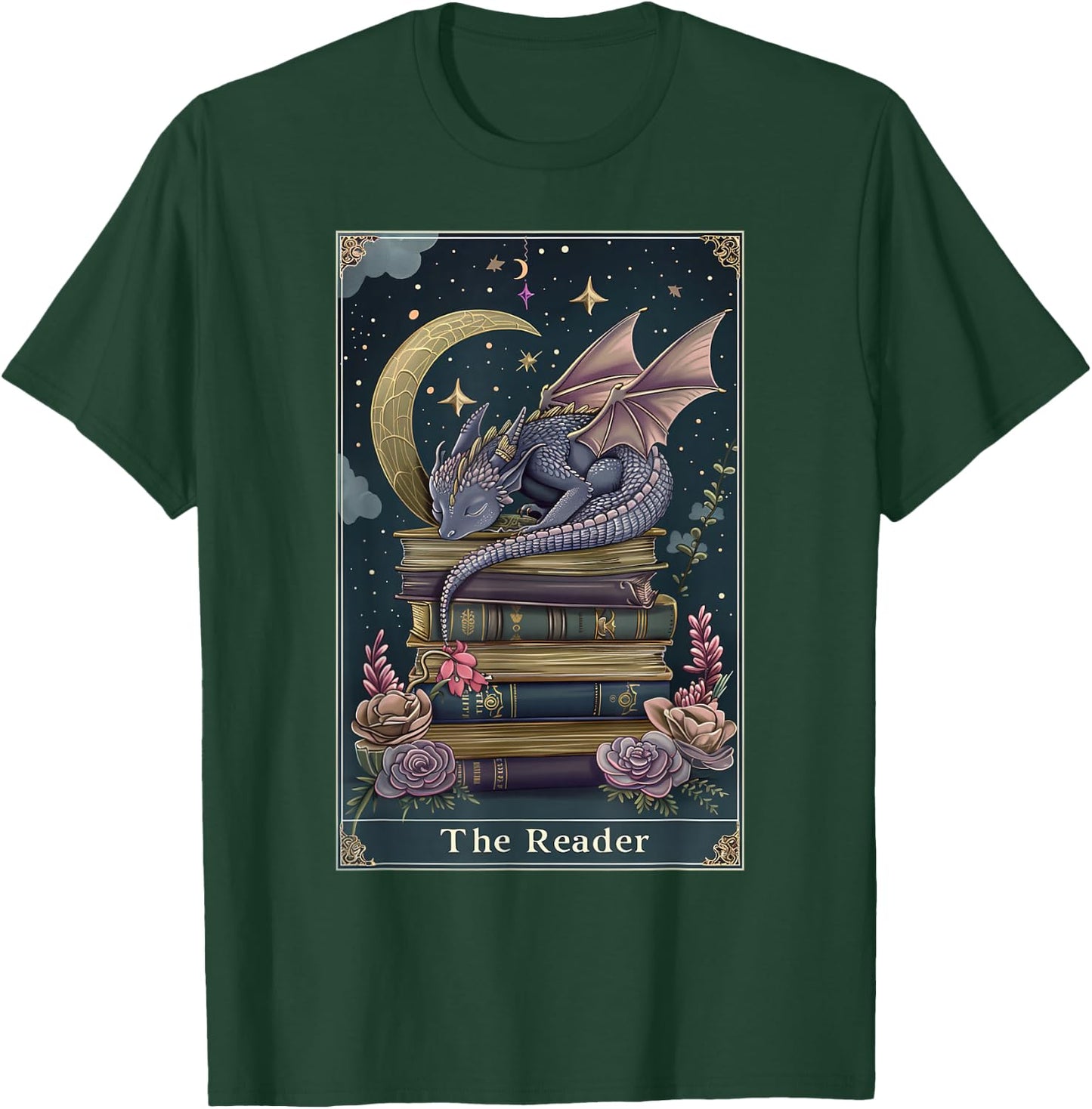 The Reader Tarot Card Book Dragon Romantasy Fantasy Bookish T-Shirt - T-Shirt | Forest
