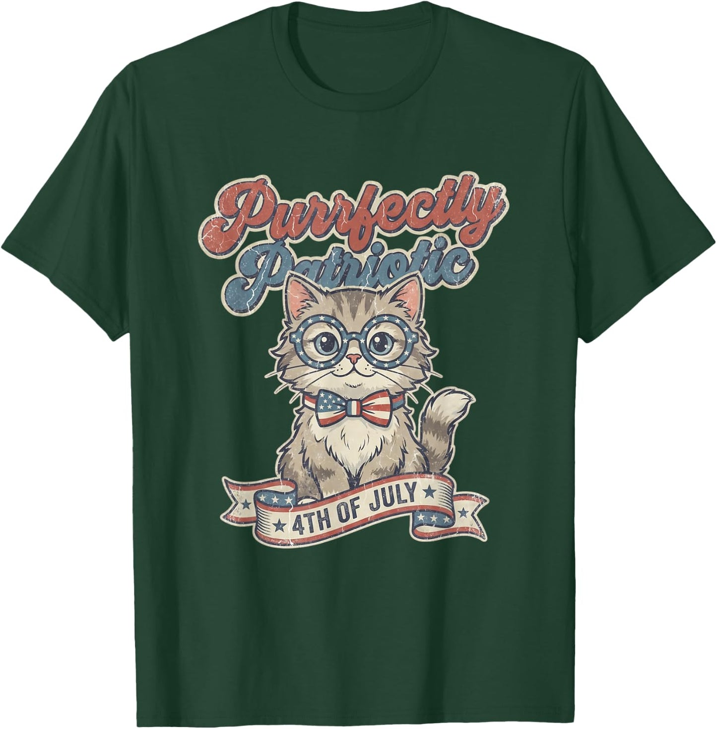 Purrfectly Patriotic Cat Vintage 4th of July T-Shirt - T-Shirt | Forest