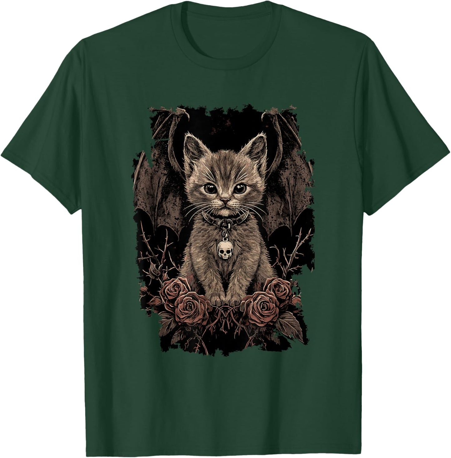 Mystic Cat with Wings - Gothic , Black, S T-Shirt - T-Shirt | Forest
