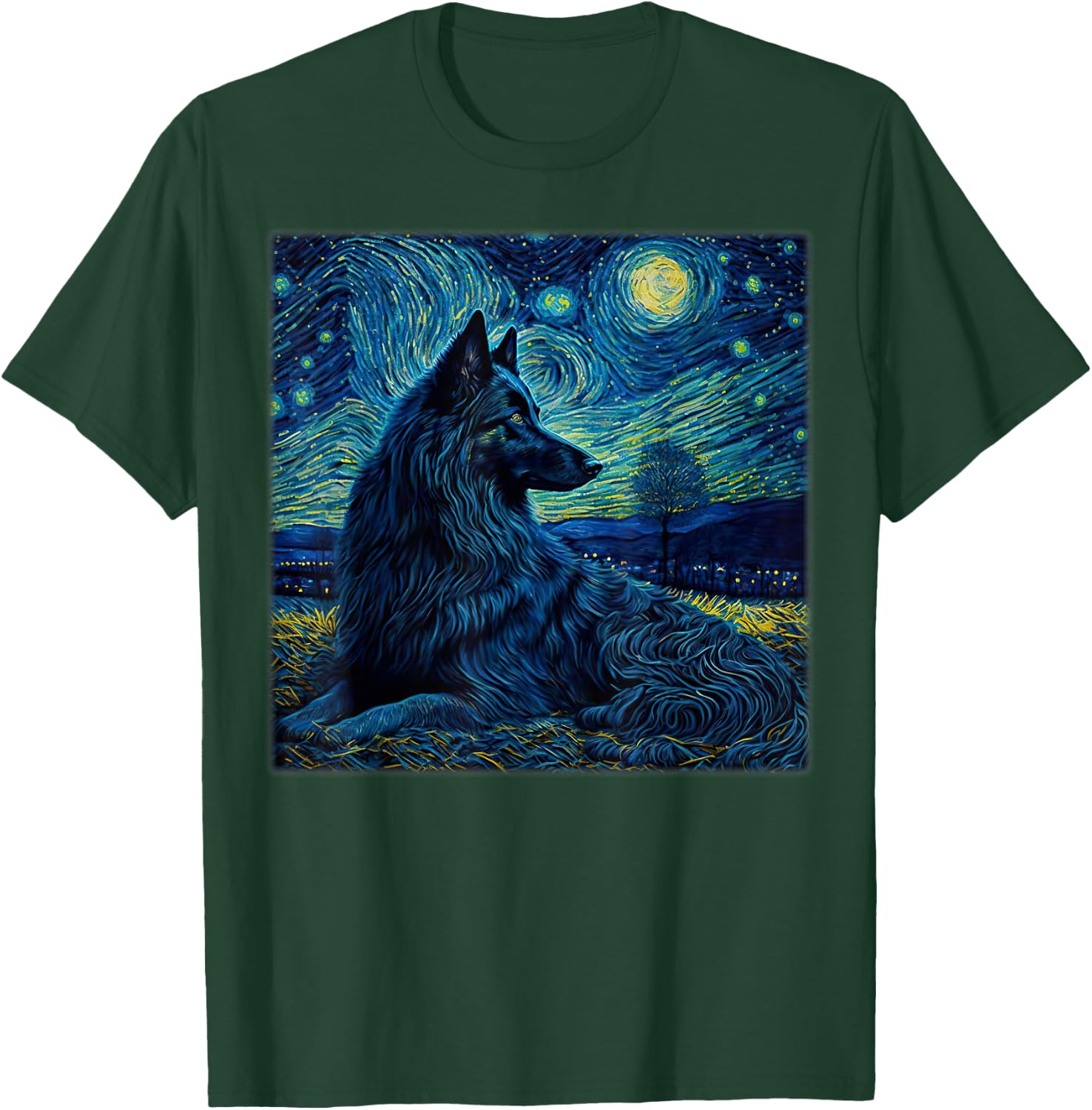 Surrealism Starry Night Belgian Shepherd Dog T-Shirt - T-Shirt | Forest