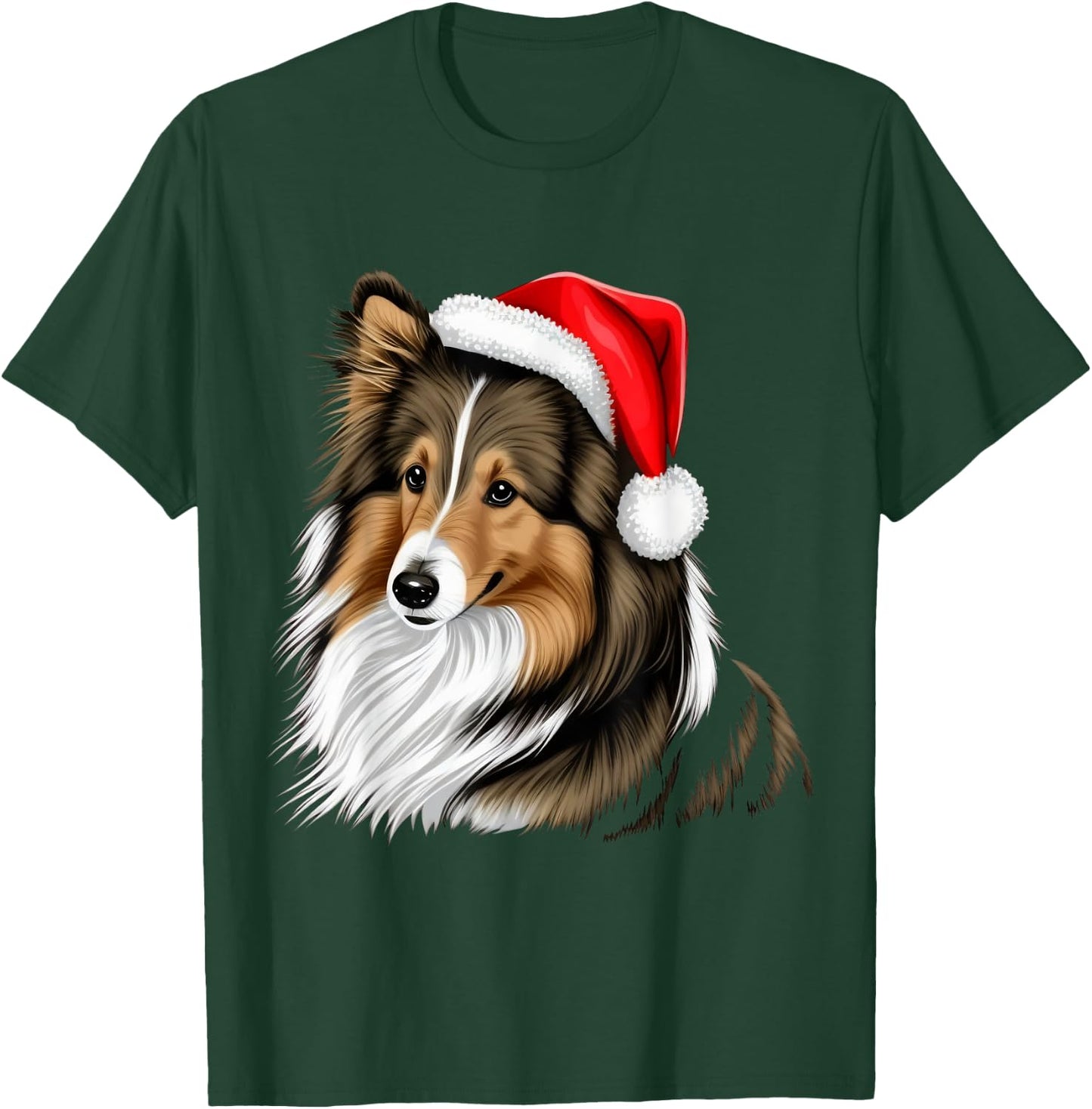 Xmas Shetland Sheepdog Santa on Christmas Sheltie Men Women Kids T-Shirt - T-Shirt | Forest