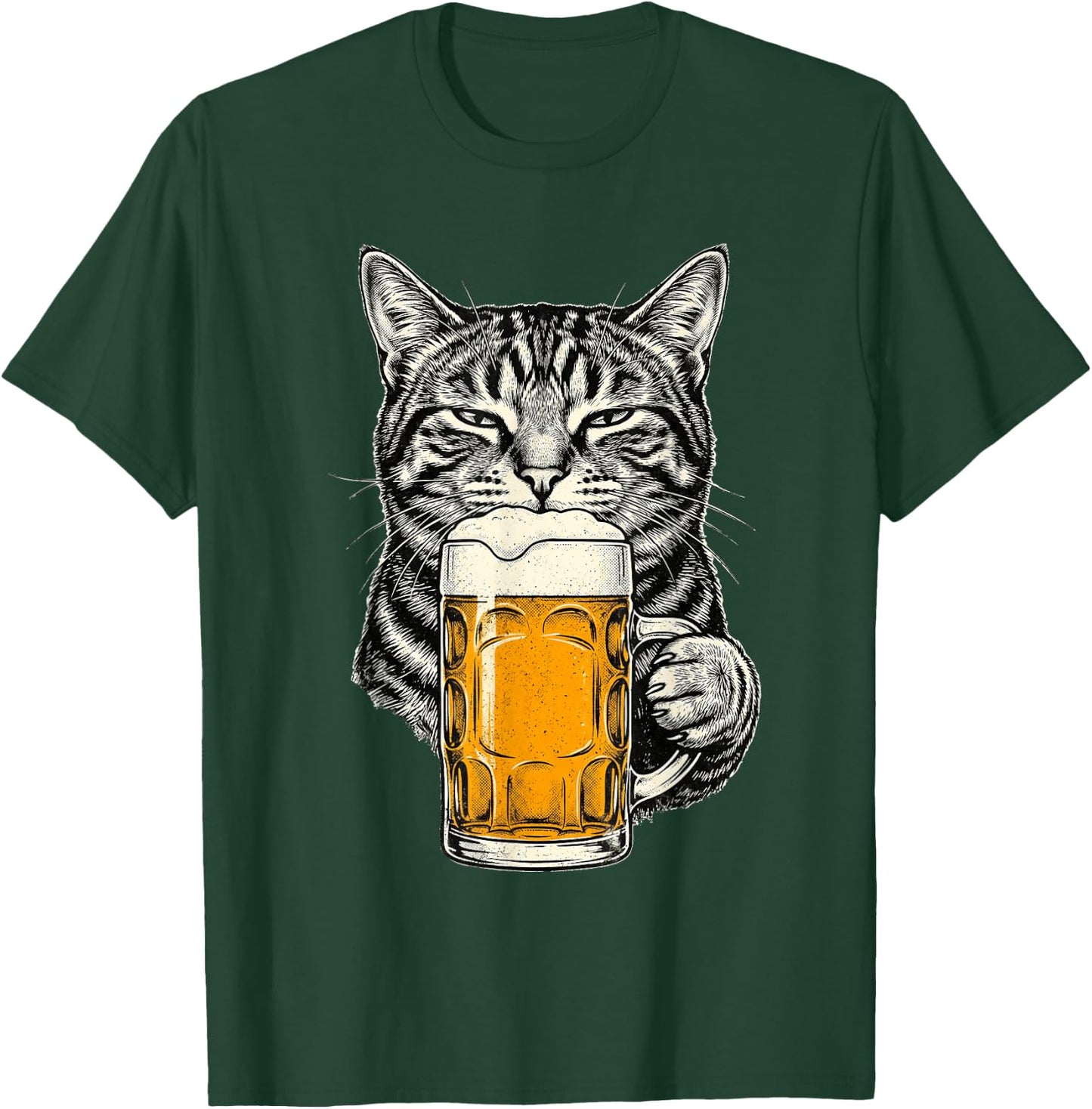 Cat Drinking Beer Funny Retro Vintage Tabby Cat Lover T-Shirt - T-Shirt | Forest
