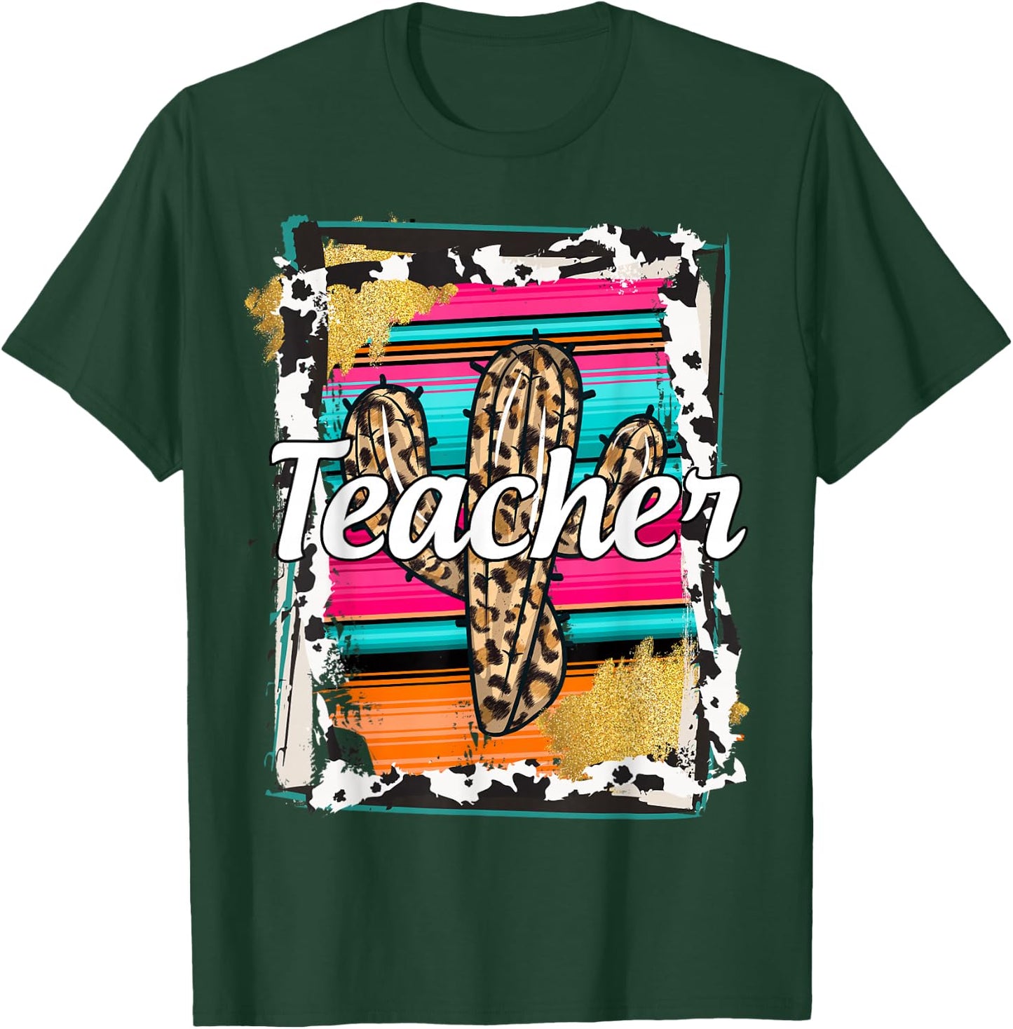 Teacher Serape Cactus Dessert Western Relashionship T-Shirt - T-Shirt | Forest