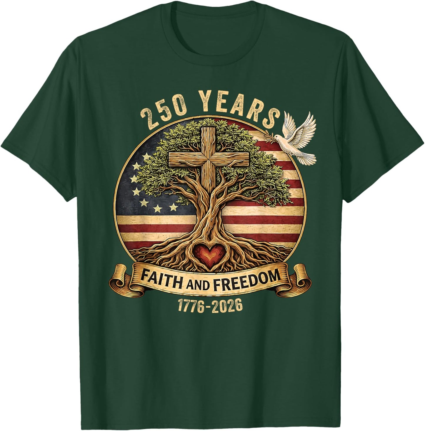 250 Years 1776-2026 Christian USA 250th Jesus God 4th July T-Shirt - T-Shirt | Forest