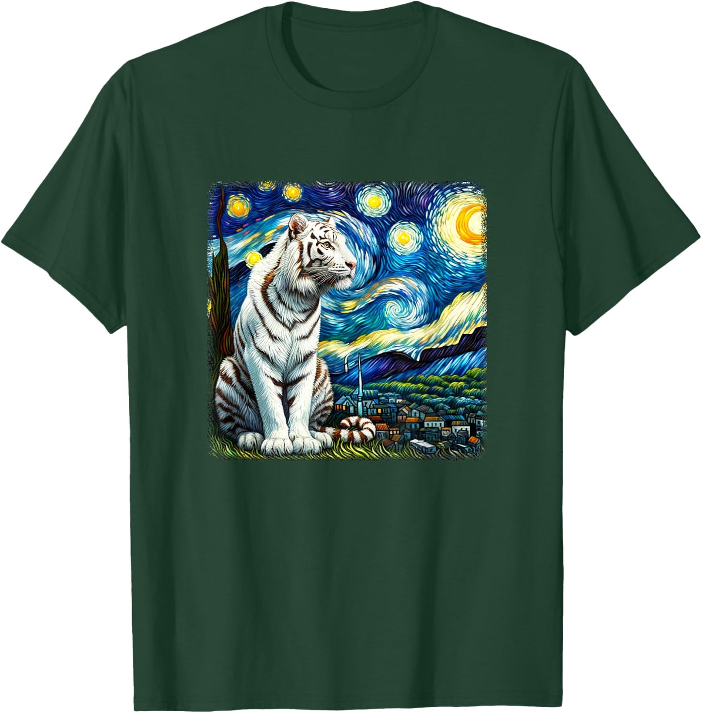 White Tiger Starry Night T-Shirt - T-Shirt | Forest