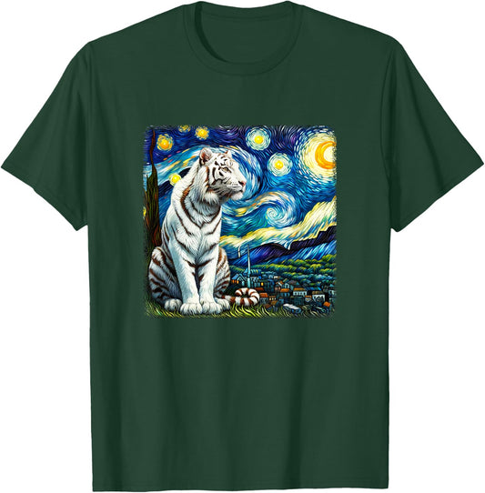 White Tiger Starry Night T-Shirt - T-Shirt | Forest