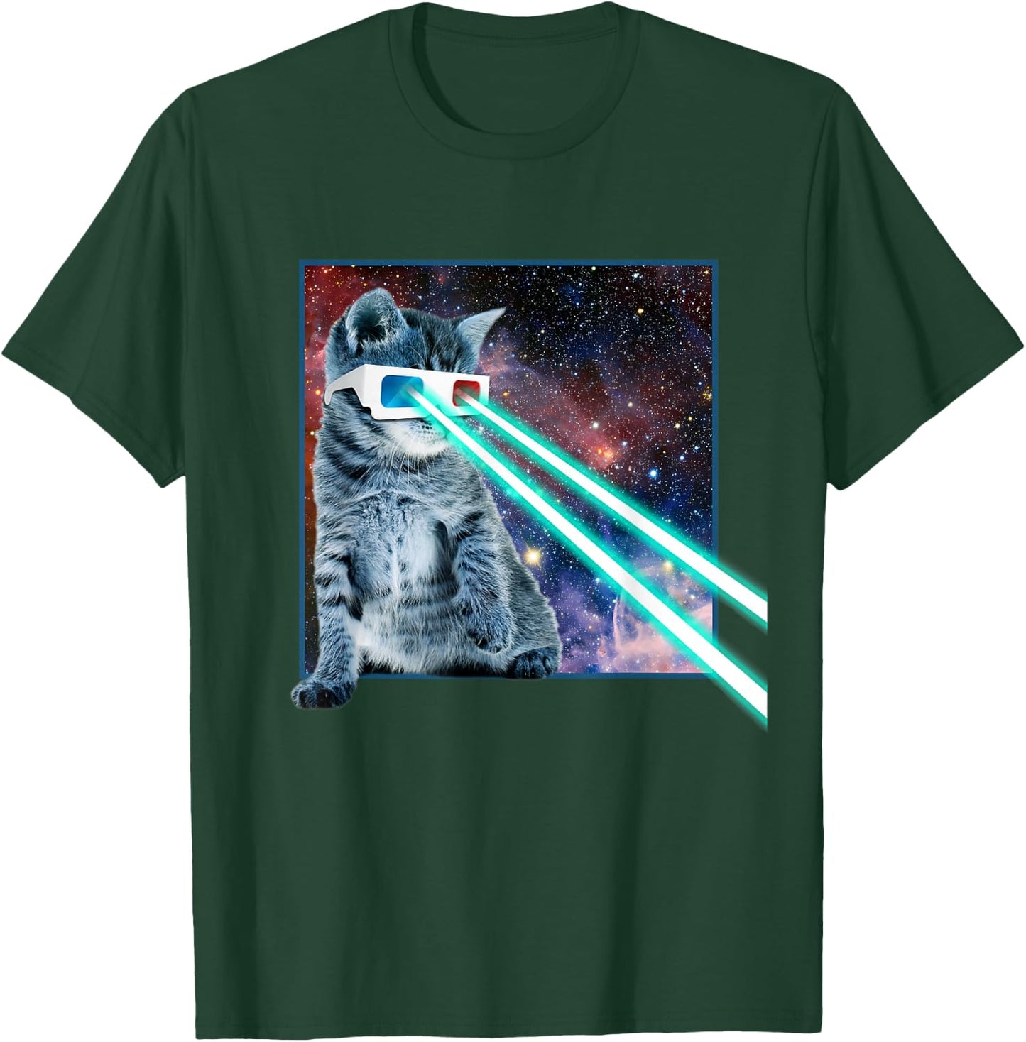 Laser Eyes Space Cat | Funny Kitty 3D Glasses Gift T-Shirt - T-Shirt | Forest