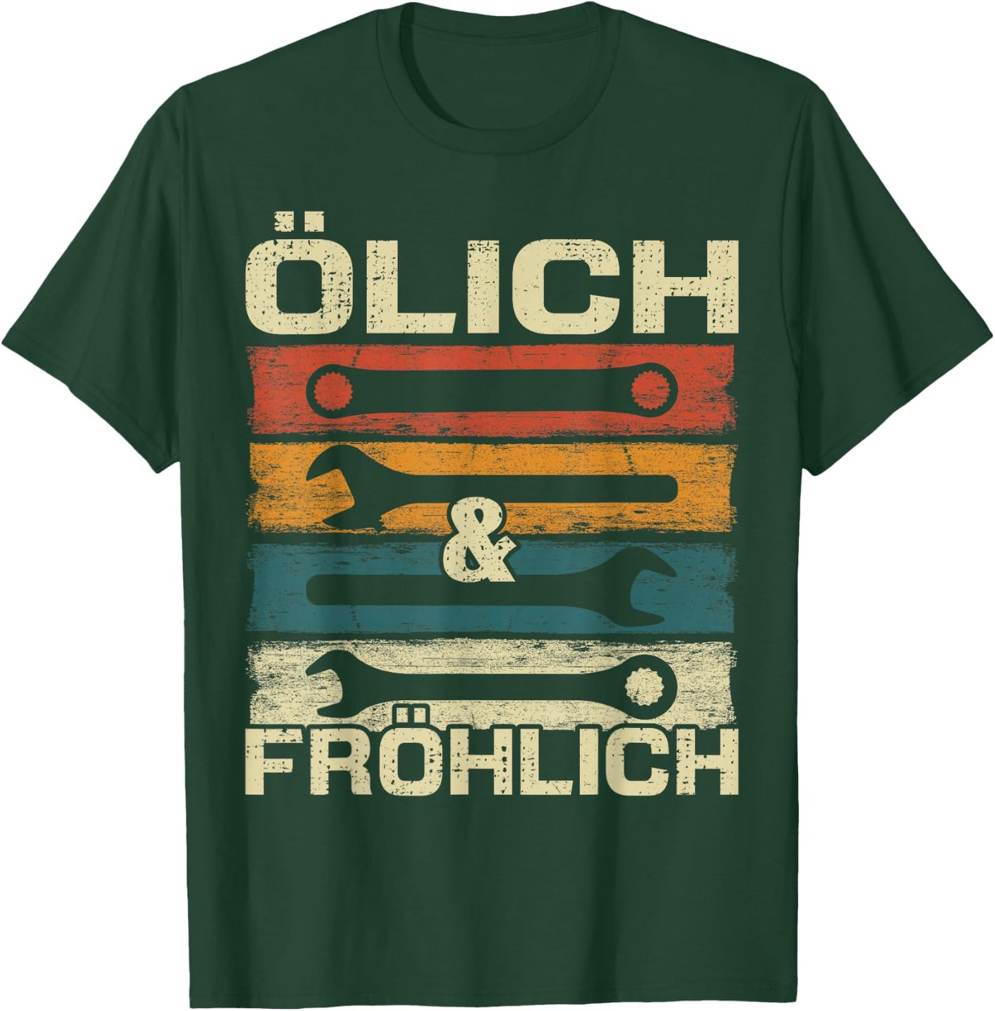 Lustige Werkstatt Geschenke Kfz Mechaniker Ölich aber fröhlich , Herren, Damen, Schwarz, Multicolored, S, EU 38/39, Kurzarm, Retro-Design, Mischgewebe T-Shirt - T-Shirt | Forest