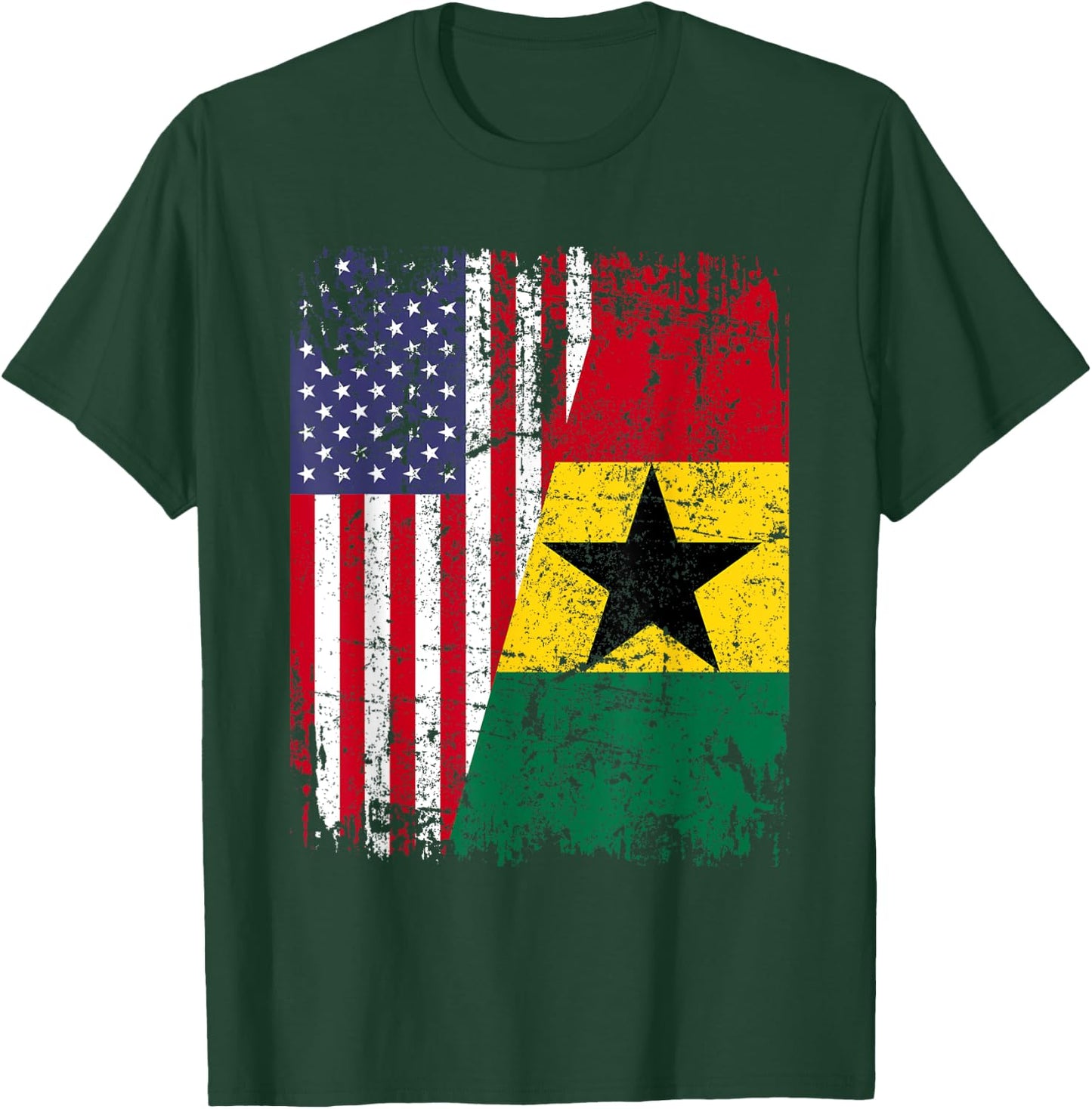 GHANAIAN ROOTS | Half American Flag | GHANA T-Shirt - T-Shirt | Forest