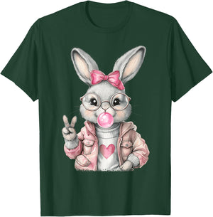 Rabbit Bunny Blowing Bubble Gum Easter Day Cute Girl Women T-Shirt - T-Shirt | Forest
