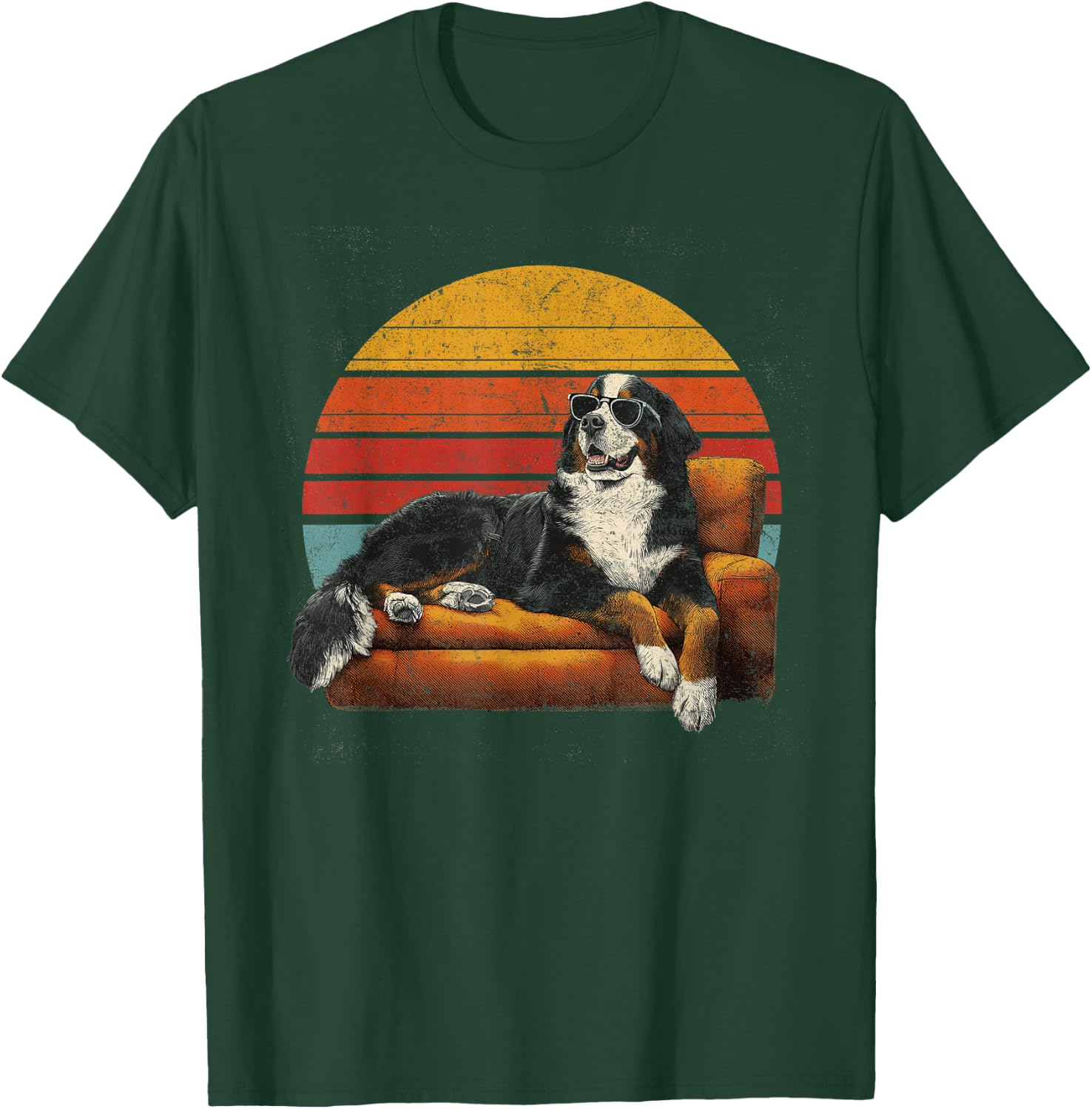 Bernese Mountain Dad Dog Sunglasses Vintage Fathers Day T-Shirt - T-Shirt | Forest