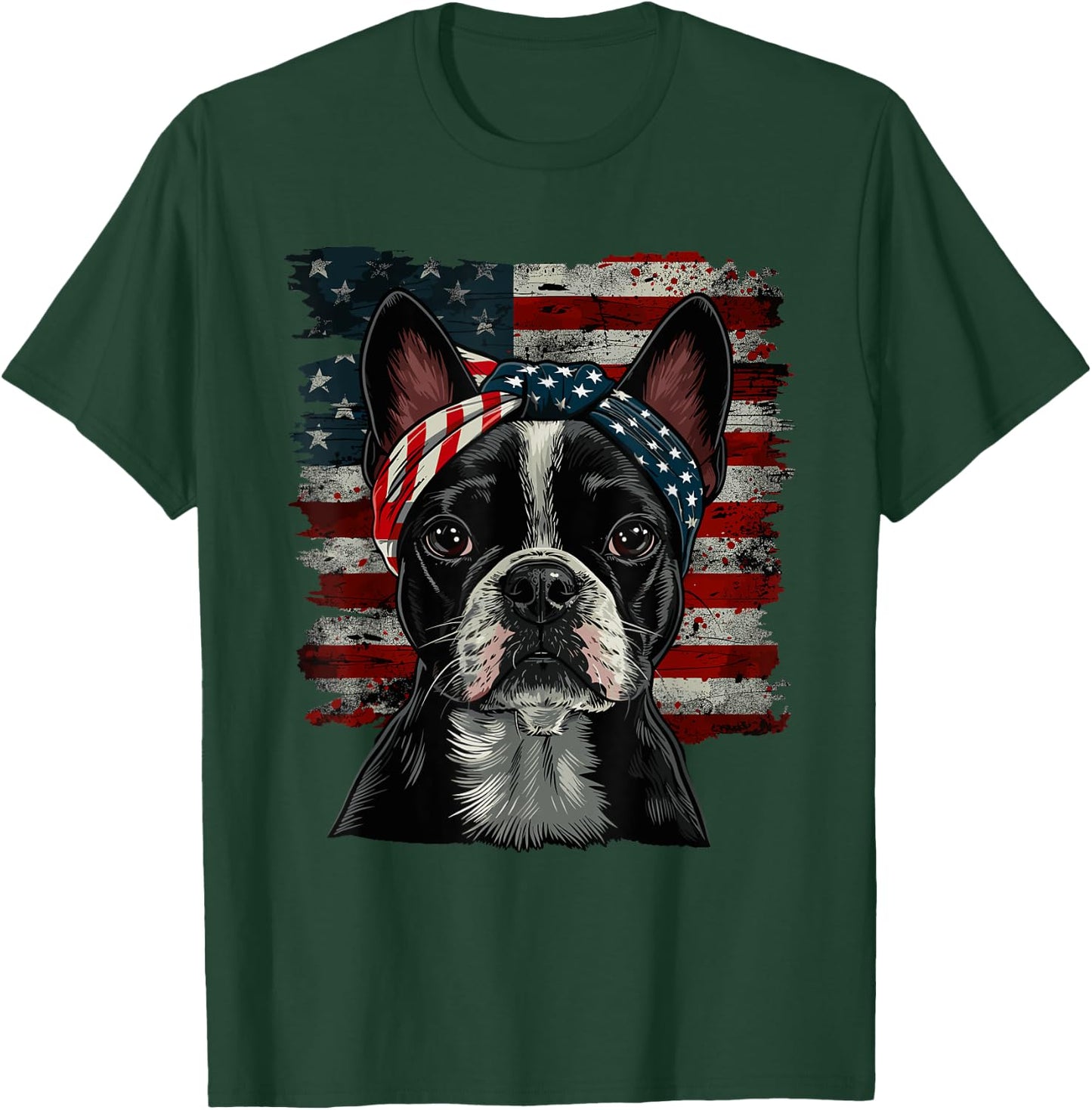 Boston Terrier Patriotic 4th Of July USA American Flag T-Shirt - T-Shirt | Forest