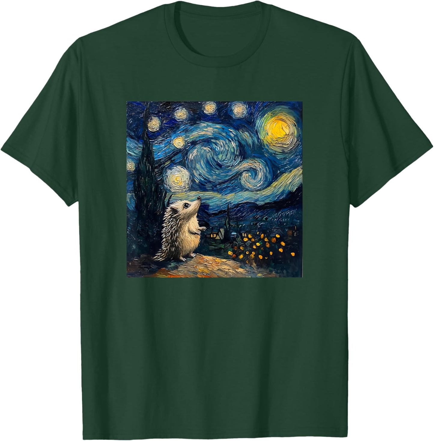 Cute Van Gogh Hedgehog Starry Night Funny Women & Men T-Shirt - T-Shirt | Forest