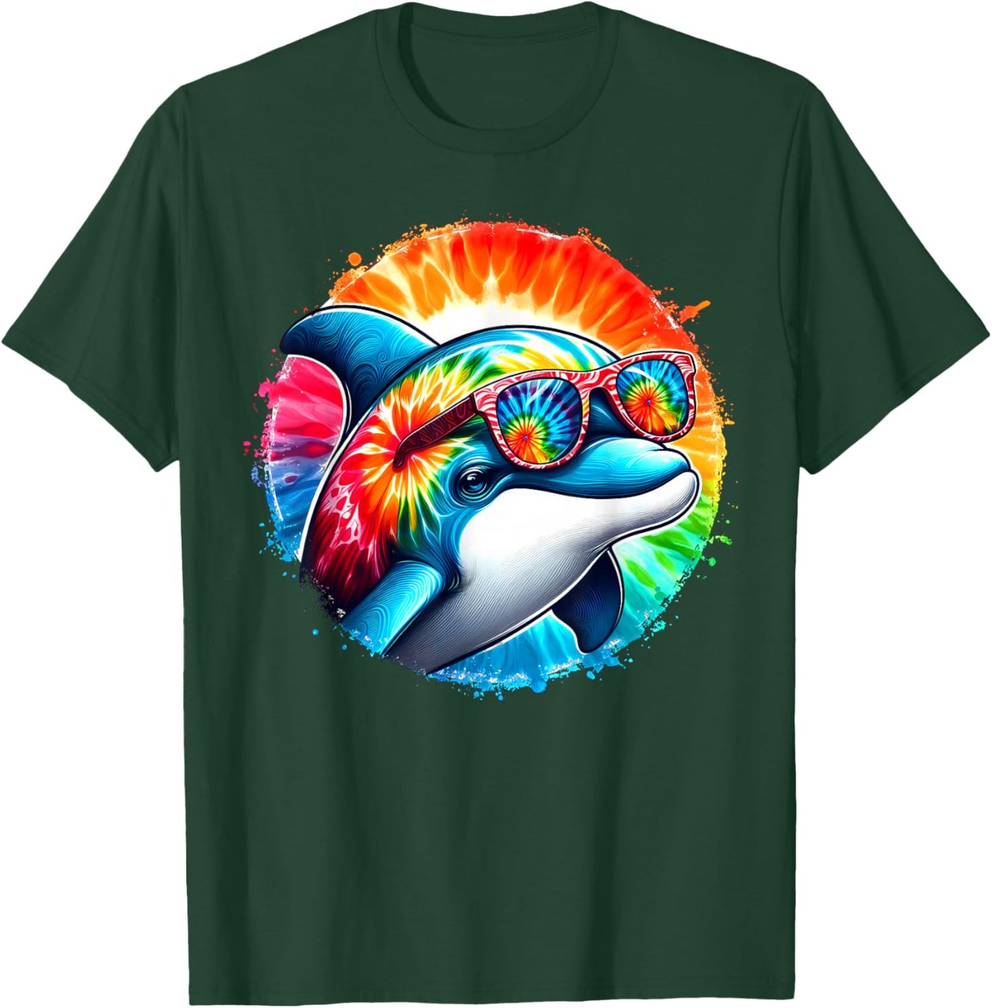 Cool Graphic Tie Dye Sunglasses Dolphin Illustration Art T-Shirt - T-Shirt | Forest