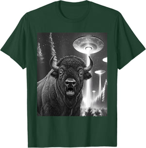 Funny Bison Alien UFO Taking a Selfie Animal Lover Retro T-Shirt - T-Shirt | Forest