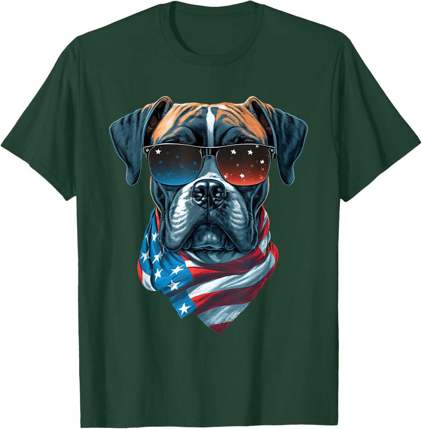 Boxer Dog With USA Sunglasses Patriotic For 4th Of July T-Shirt - T-Shirt | Forest