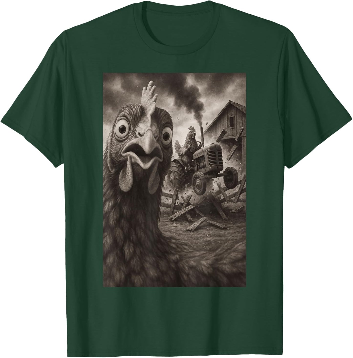 Chicken Tractor Rampage Funny Bird Art T-Shirt - T-Shirt | Forest