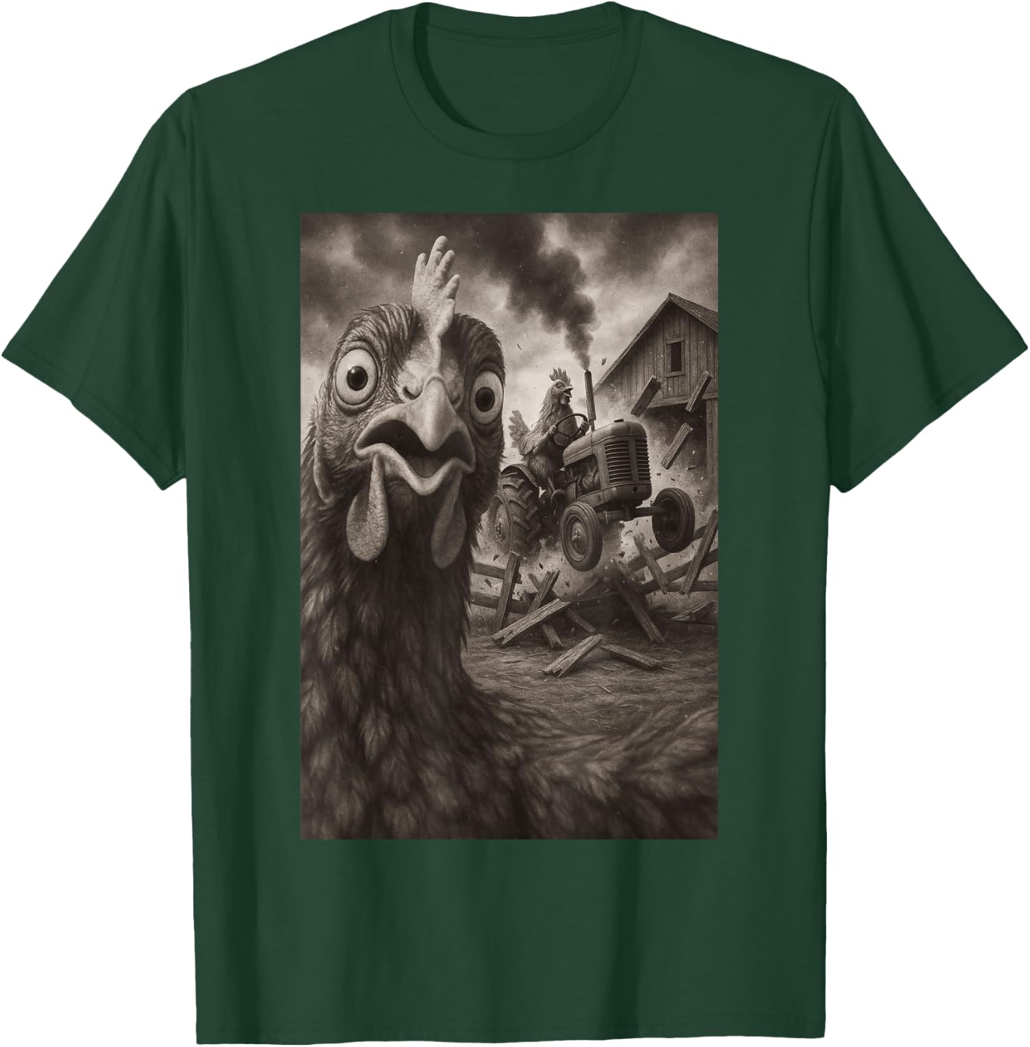 Chicken Tractor Rampage Funny Bird Art T-Shirt - T-Shirt | Forest