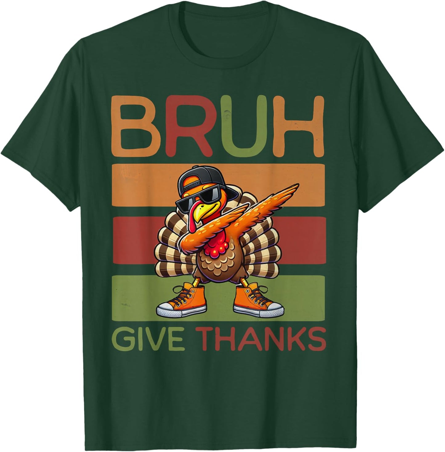 Bruh Give Thanks Retro Dabbing Turkey Thanksgiving Boys Kids T-Shirt - T-Shirt | Forest
