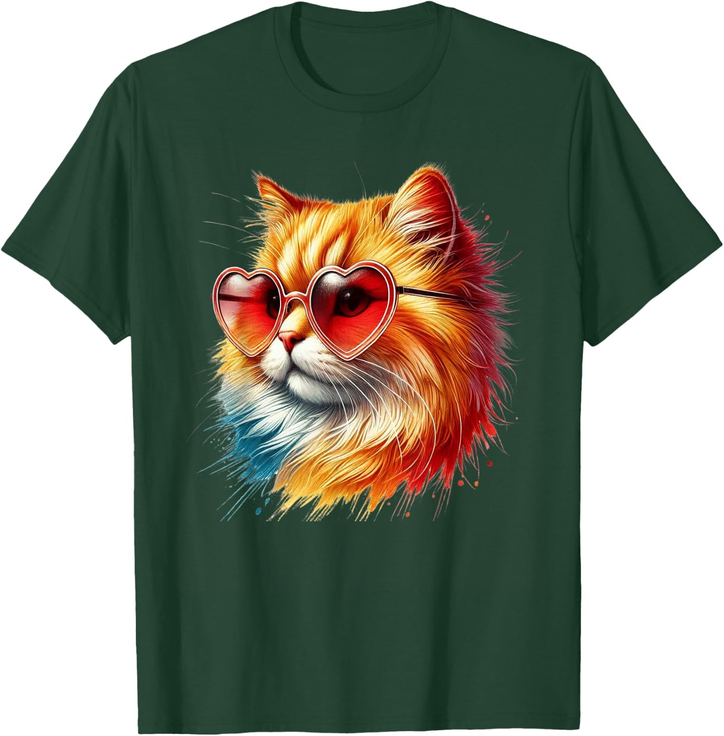Cute Valentines Day Orange Cat Heart Sunglasses Women Men T-Shirt - T-Shirt | Forest