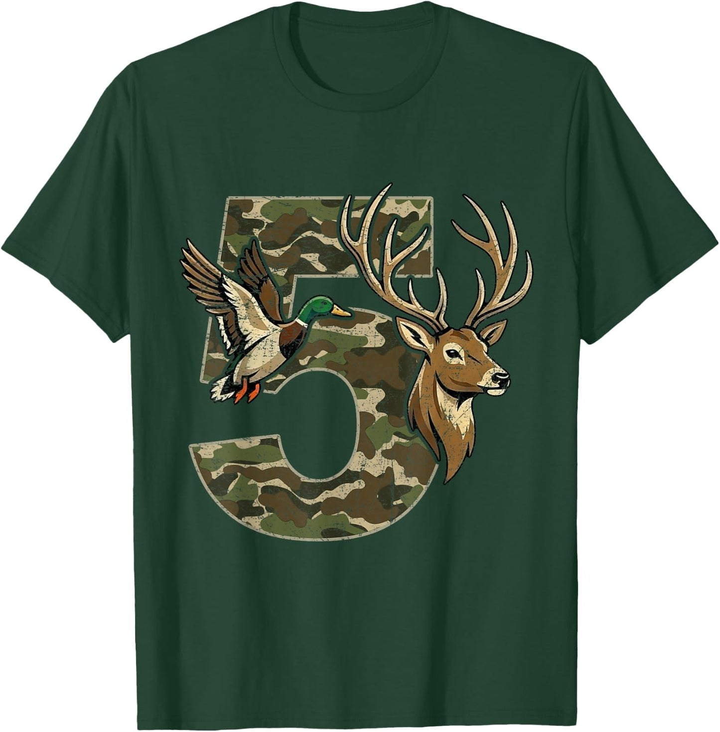 5 Years Old 5th Birthday for Boys Girls Camouflage Hunting T-Shirt - T-Shirt | Forest