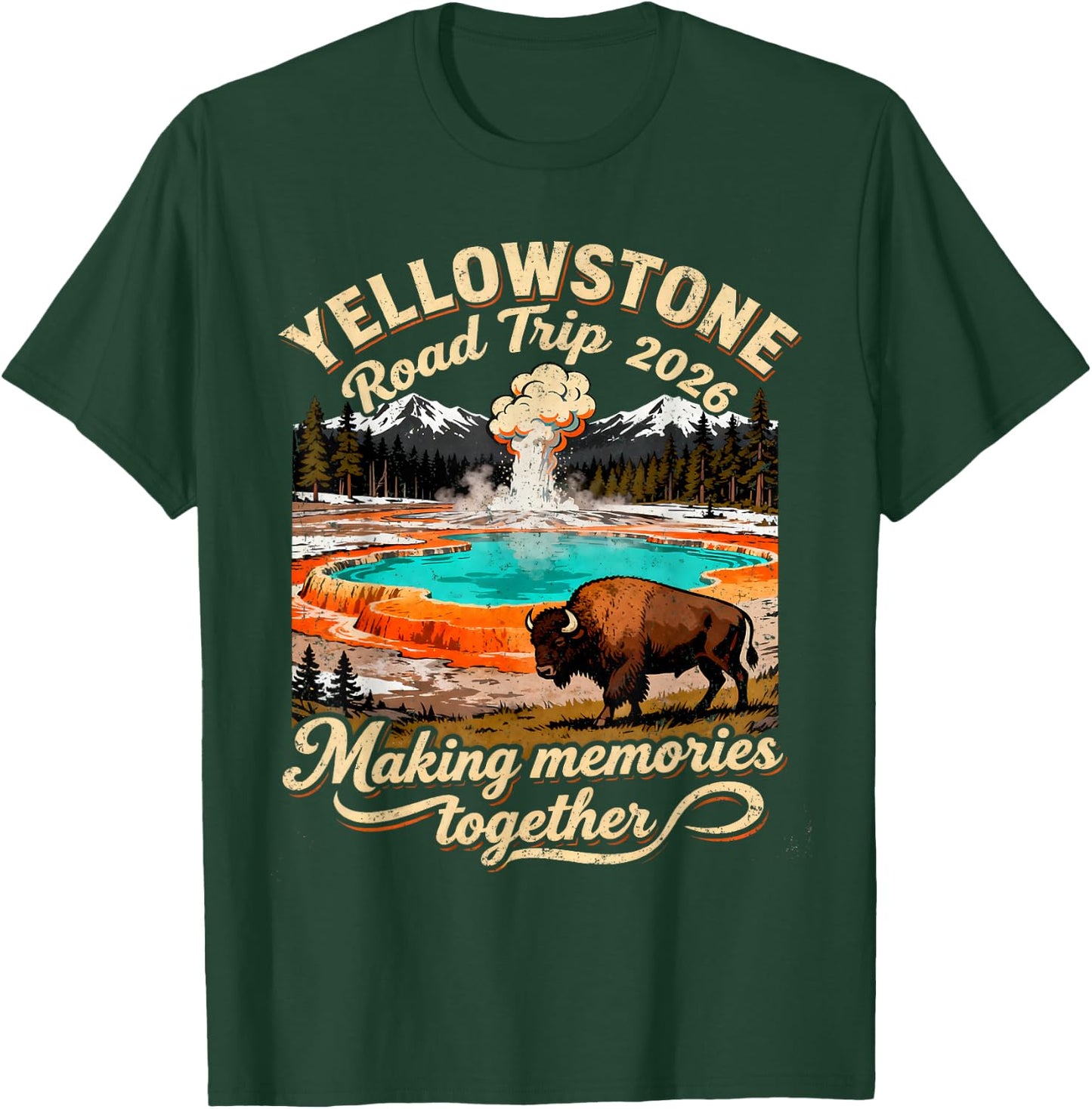 Vintage Yellowstone Road Trip 2026 Mountain Nature Gift T-Shirt - T-Shirt | Forest