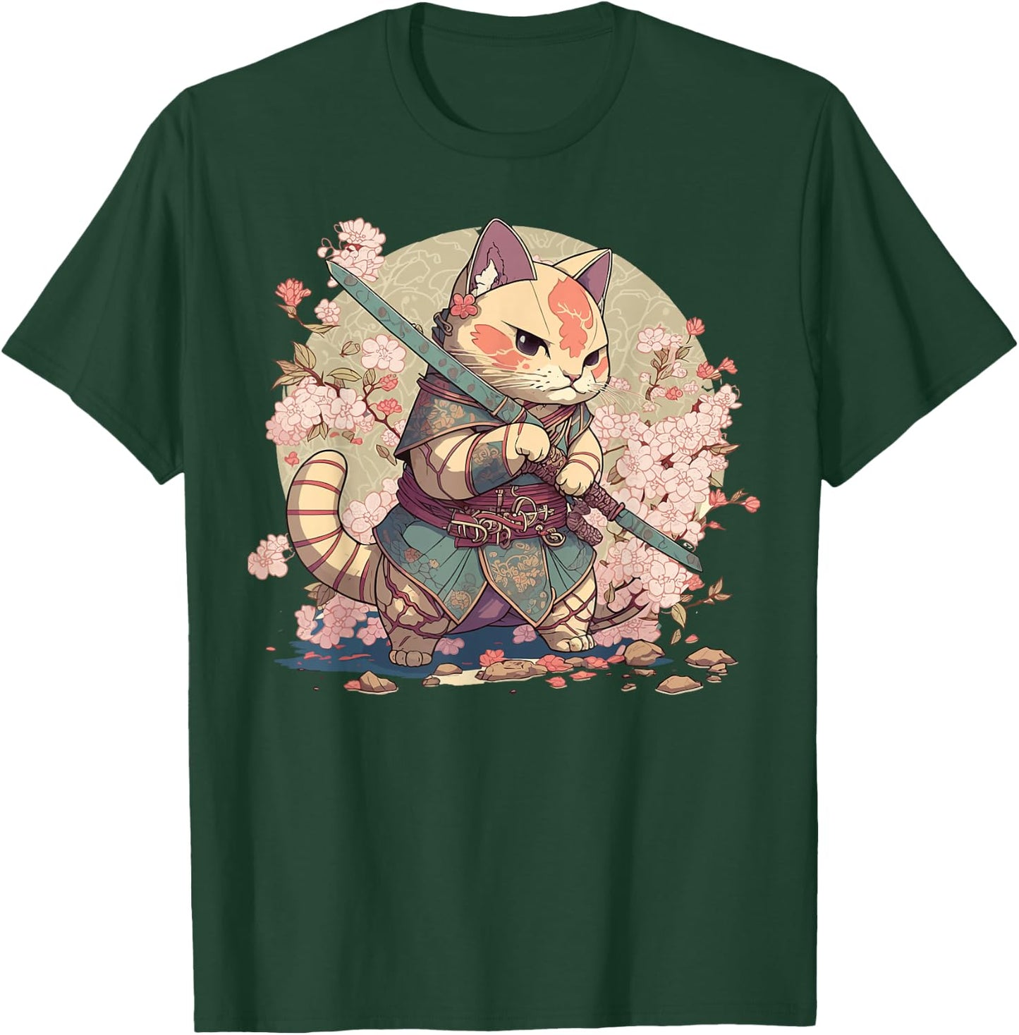 Japanese Samurai Warriors & Funny Kawaii Animes Samurai Cat Warrior Japanische Ninja-Katze Kawaii Schwarz Erwachsene und Kinder Kurzarm Klein T-Shirt - T-Shirt | Forest