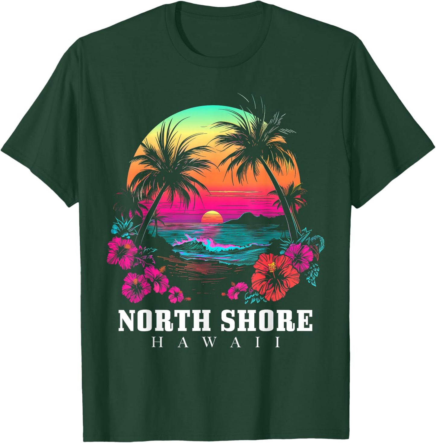 Surfer Souvenir North Shore Oahu Hawaii Hibiscus T-Shirt - T-Shirt | Forest