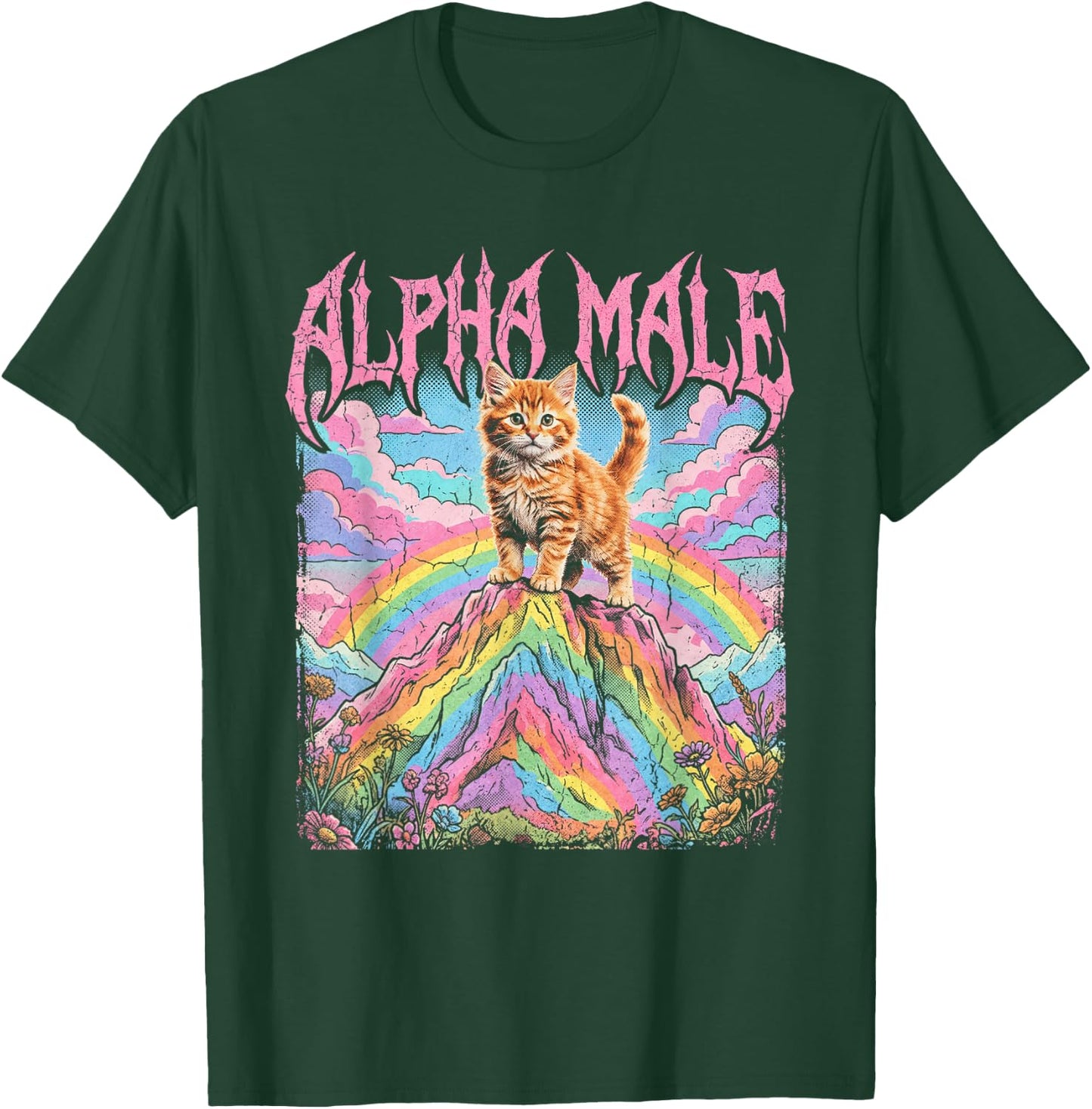 Alpha Male Kätzchen Lustige Katze Regenbogen Blumen T-Shirt - T-Shirt | Forest